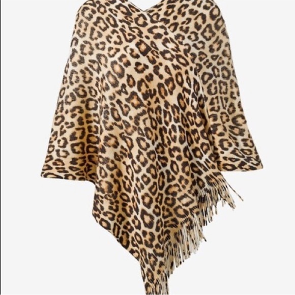 Chico's Sweaters - Chicos Poncho Sweater Leopard Animal Fringe New Brown Tan Womens One Size